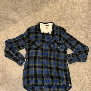 Vans Men's Blue and Black Plaid Button Down Shirt